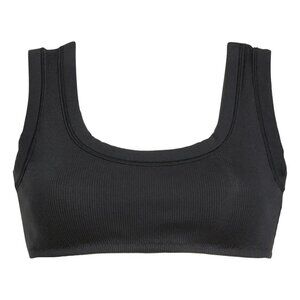 SKIMS BLACK STRETCH COTTON RIB CROP BRA TOP SOOT XS